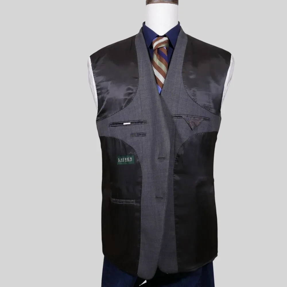 Lauren Ralph Lauren Sport Coat Blazer Mens 48R Gray Two Button 100% Wool